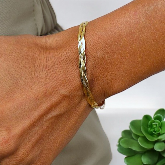 Classic Woven Gold Herringbone Tri-Strand Bracelet - Picture 5 of 16